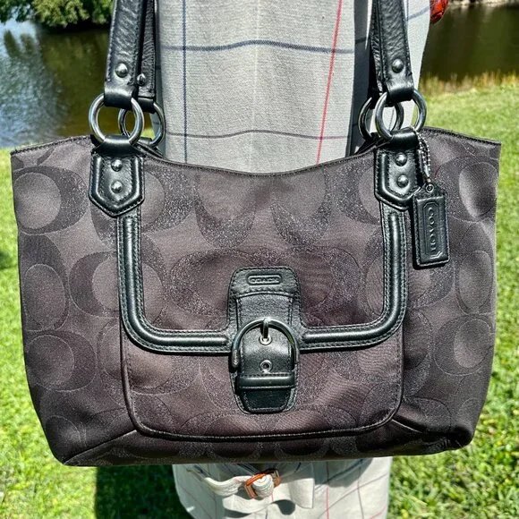 SOLD NWT COACH Campbell Belle Signature Lurex Carryall Shoulder Tote Black 26246 - Picture 2 of 16